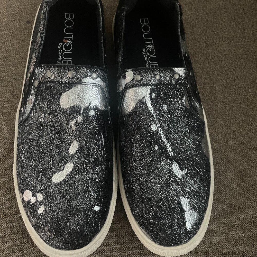 Boutique by Corky's Pine Top Animal Print Fur Women's Slip On Black s10
